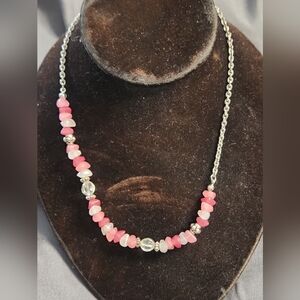 Avon Pink and Silver Beaded Necklace